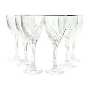 Lenox “Debut (Gold)” Set of 6 Crystal Water Glasses 8 1/4” 10oz Signed